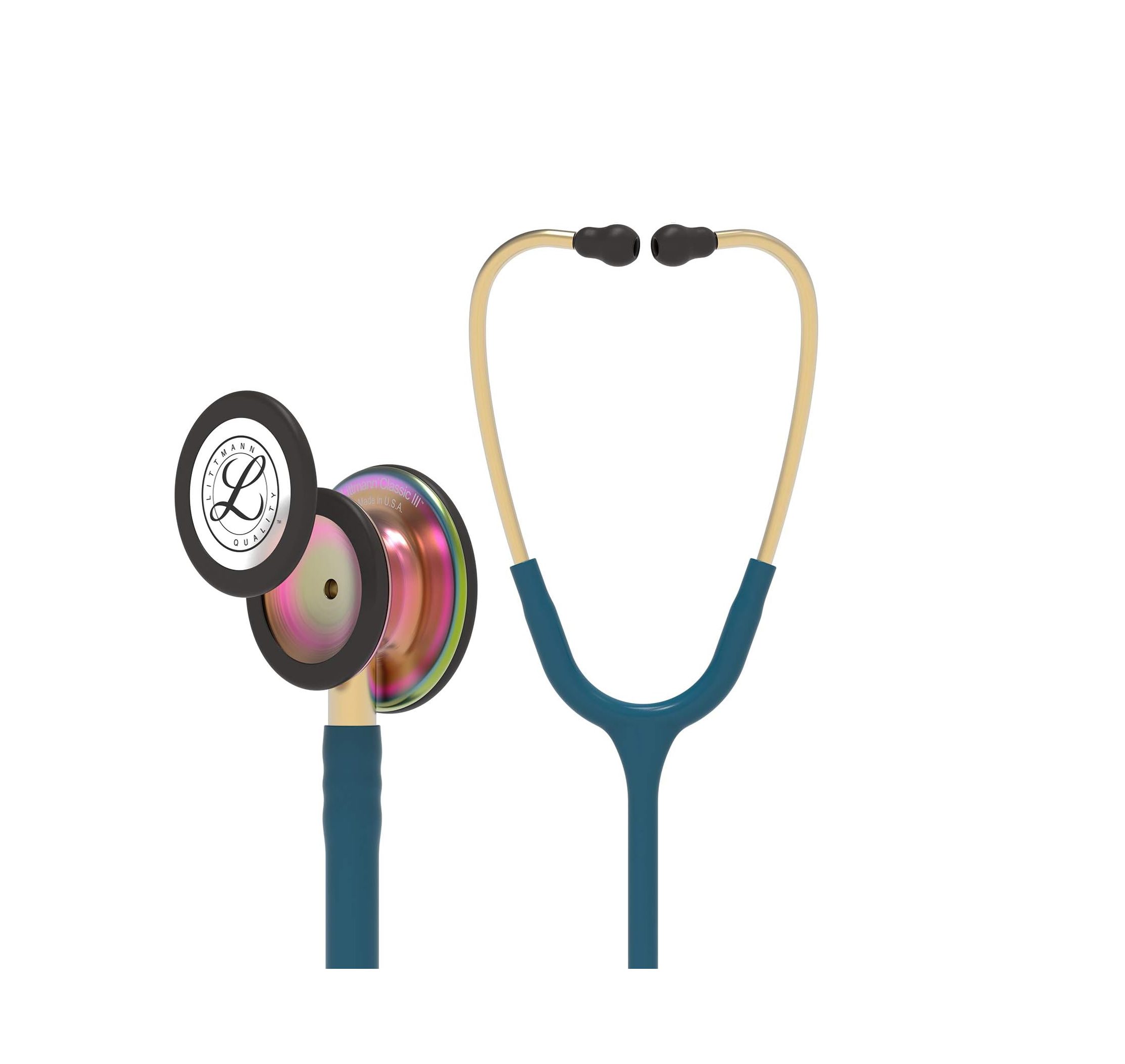 3M Littmann Classic III Monitoring Stethoscope, Rainbow-Finish, Caribbean Blue Tube, 27 Inch, 5807