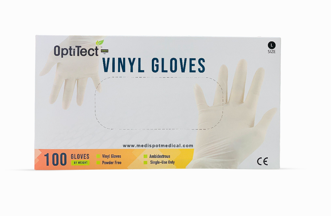 OptiTect Vinyl Gloves Powered free large box/100,قفازات فينيل للاستخدام مرة واحدة من اوبتيتيكت,فينيل أوبتيتيكت قفازات مقاس وسط 100 حبة