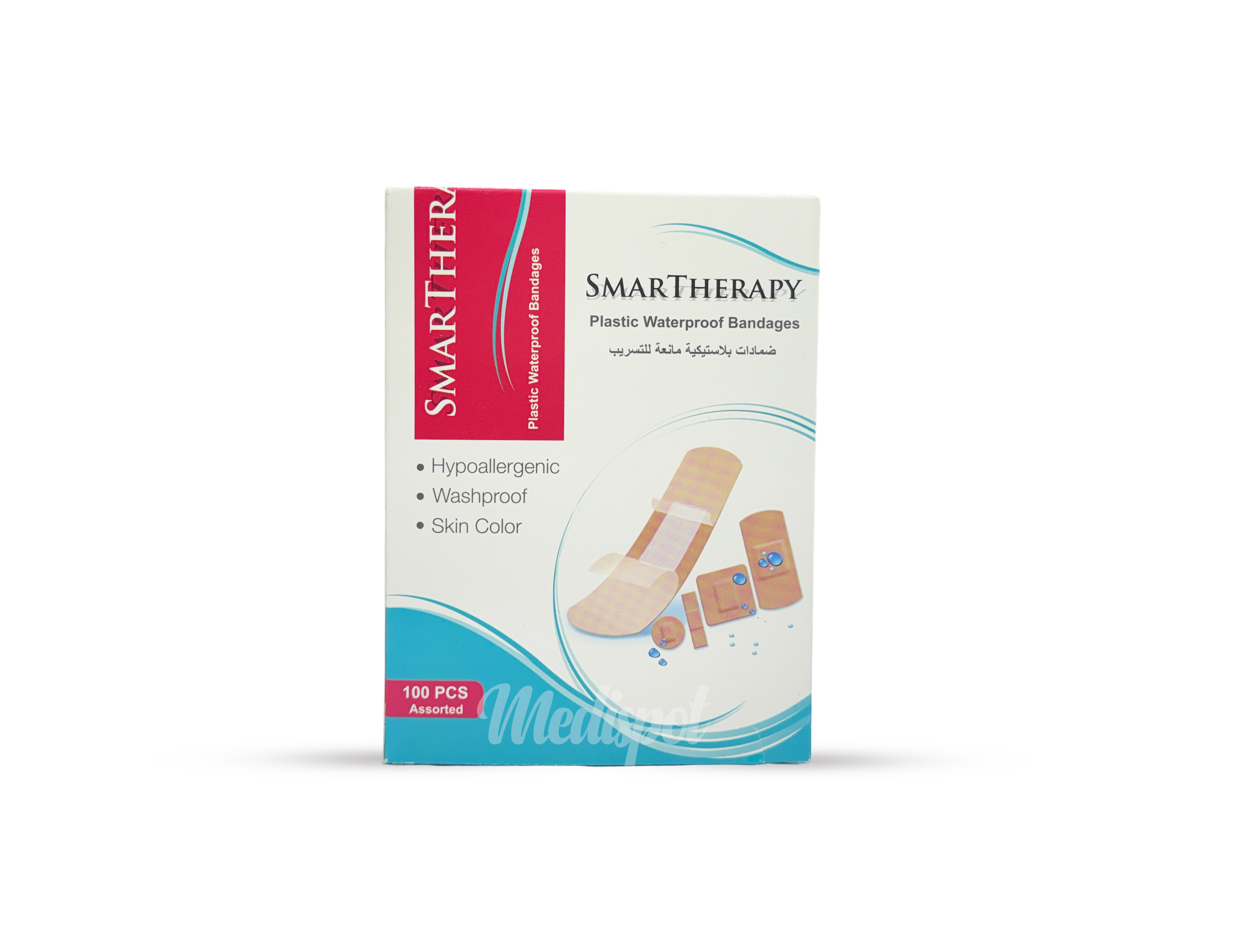 Smartheraphy Hypoallergenic plastic waterproof Assorted Bandages box/100 Egypt,ضمادات بلاستيكية مانعة للتسريب متعددة الأحجام من سمارت ثيرابي 100 قطعة