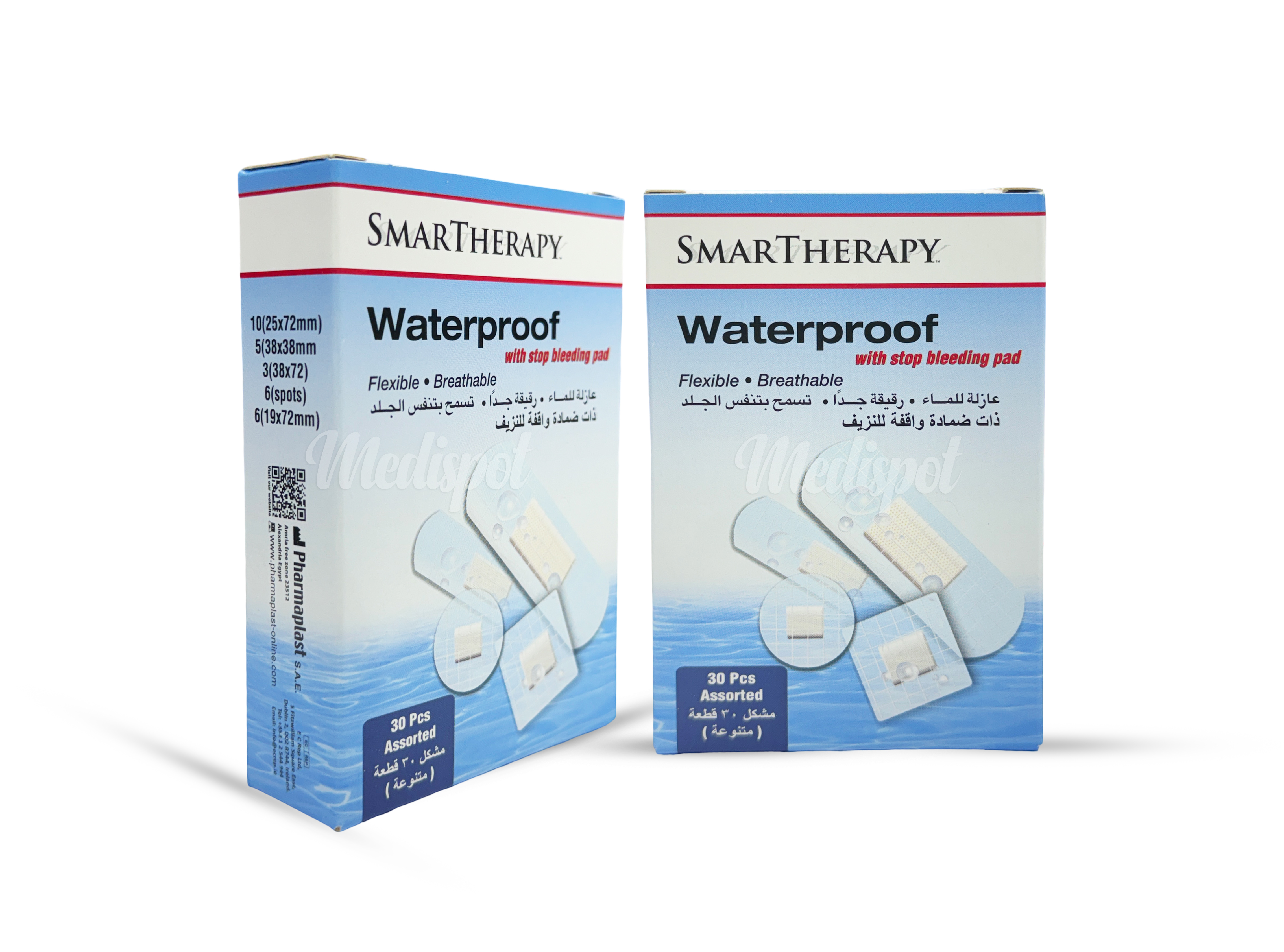 smartherapy waterproof with stop bleeding pad Assorted box/30 Egypt, بلاستر جروح مشكل شفاف ضد الماء 30 قطعه – سمارت ثيربى