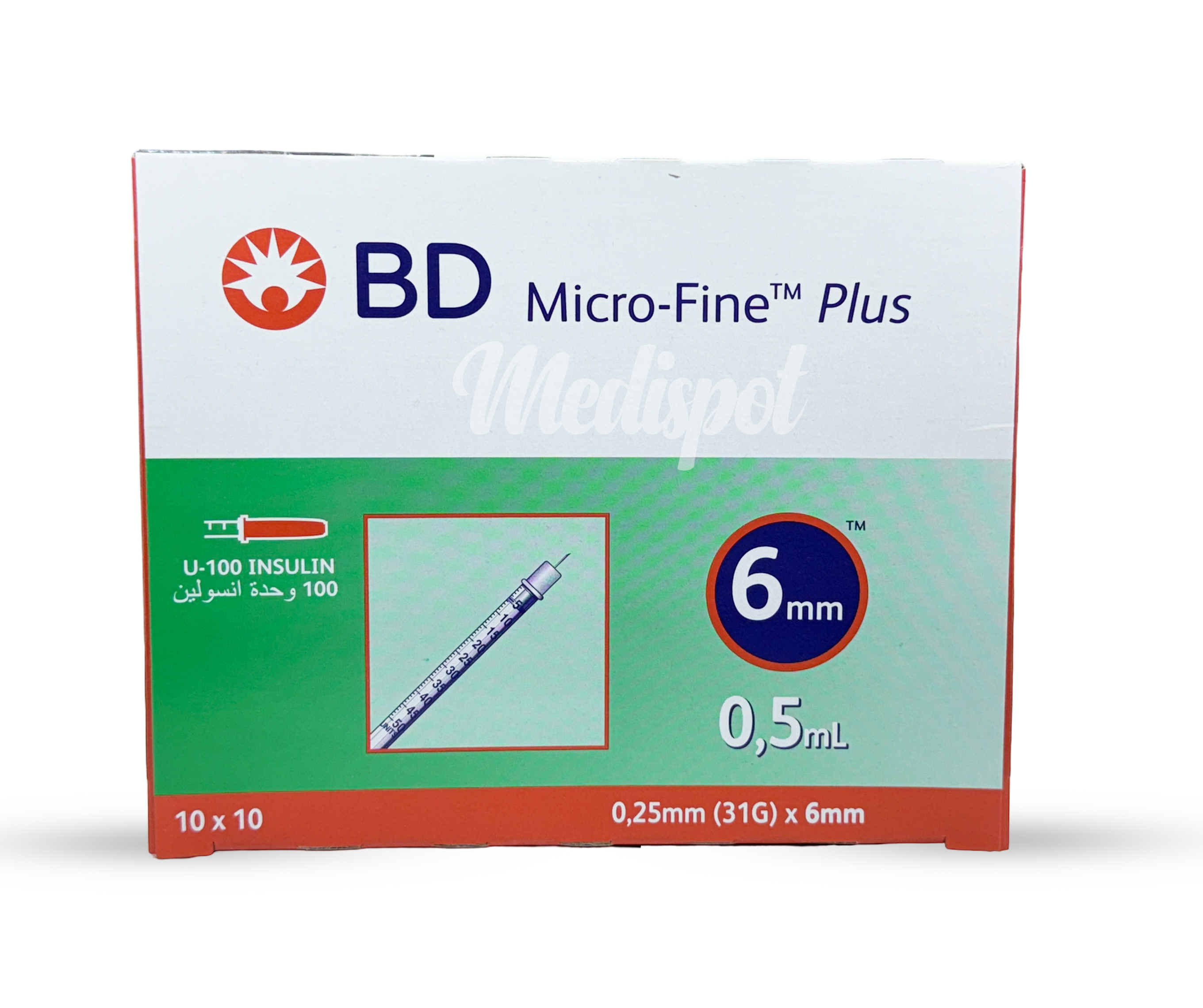 BD Micro-Fine Plus Syringe 0.5 ml 31G 6 mm 100 Pcs USA,بي دي مايكرو فاين بلس سرنجات انسولين 0.5 مل 6 مم 100 حب,بي دي ميكروفاين بلس سرنجات 0.5 مل 31 جي 6 مم 100 قطعة