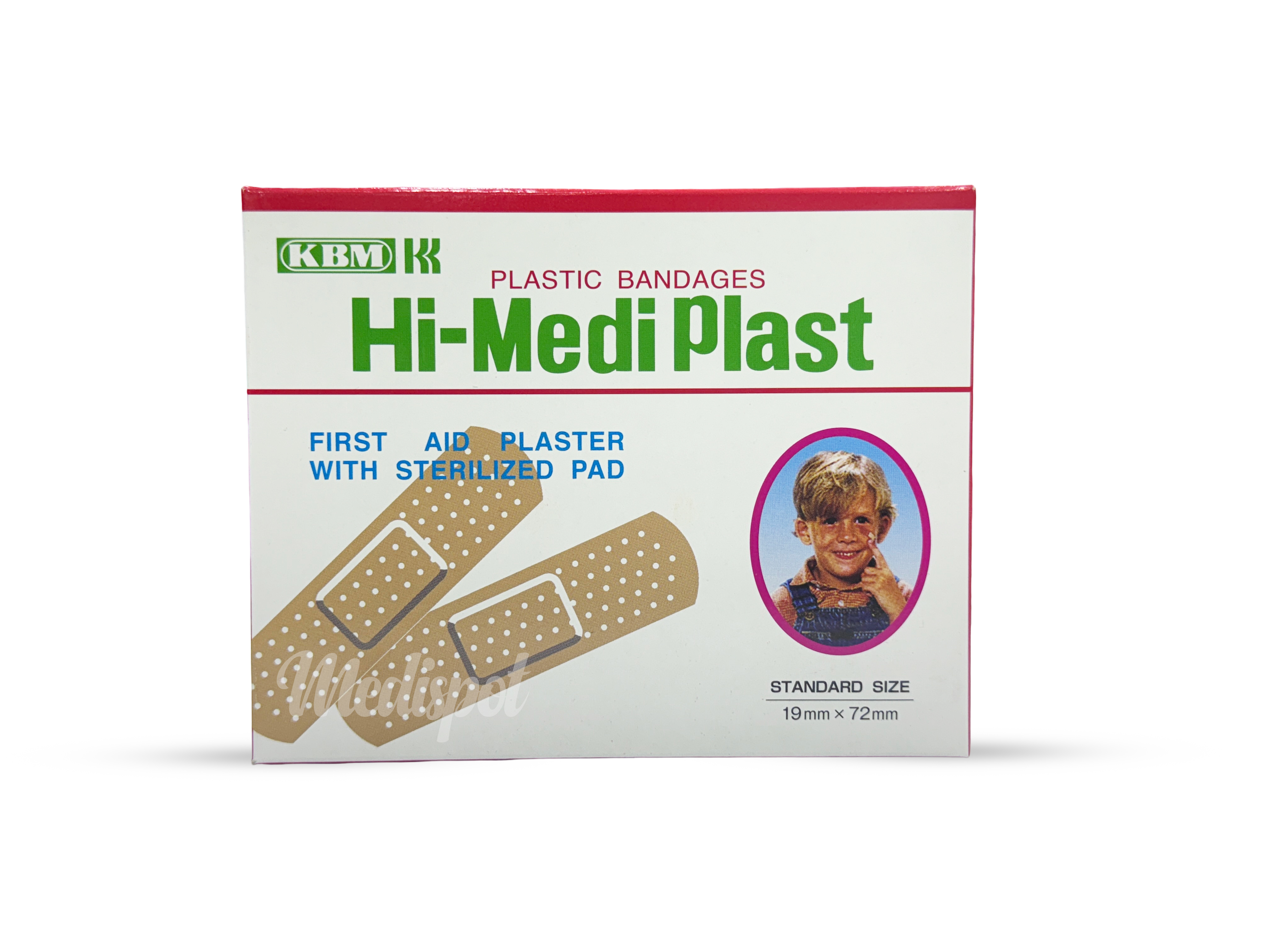 هاي-ميدي بلاست لصقات حجم واحد 100 حبه ,بلاستر جروح kBM JAPAN hi-medi plast strip Type 19mmx72mm)100 Strips,Hi-Mediplast Plaster Standard Size 100 Pcs,بلاستر ياباني KBM,بلاستر قطع 19مم×72مم ياباني