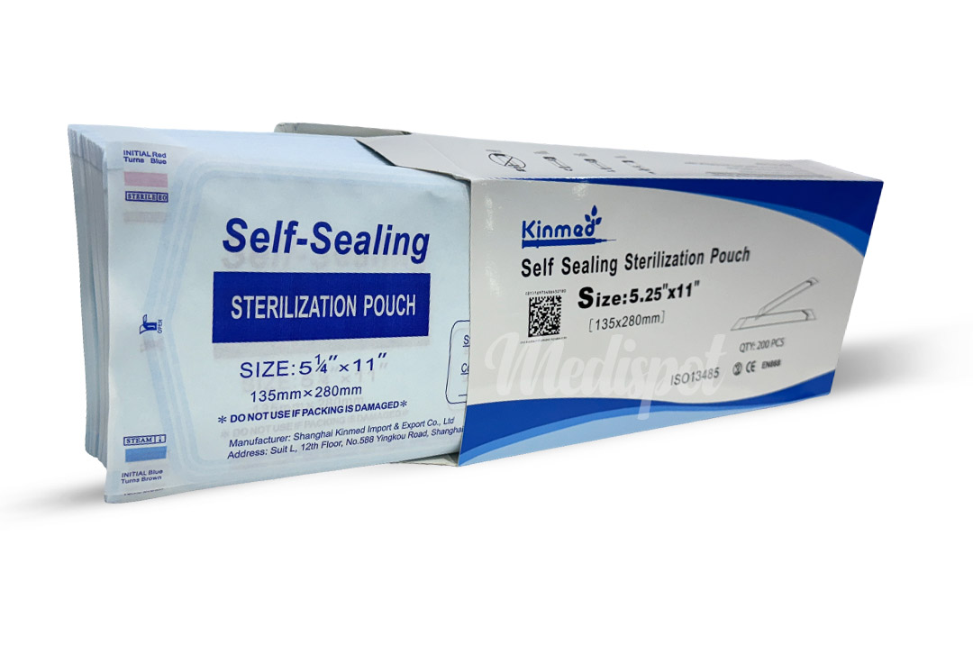 Kinmed Self Sealing Sterilization Pouch Box/200 Size:5.25″ x 11″ (135 x 280 mm),كينميد أكياس تعقيم مقاس 5.25 انش × 11 انش عدد 200 (135X280),كيس التعقيم ذاتي الغلق الحجم: 5.25 بوصة × 11 بوصة {135*