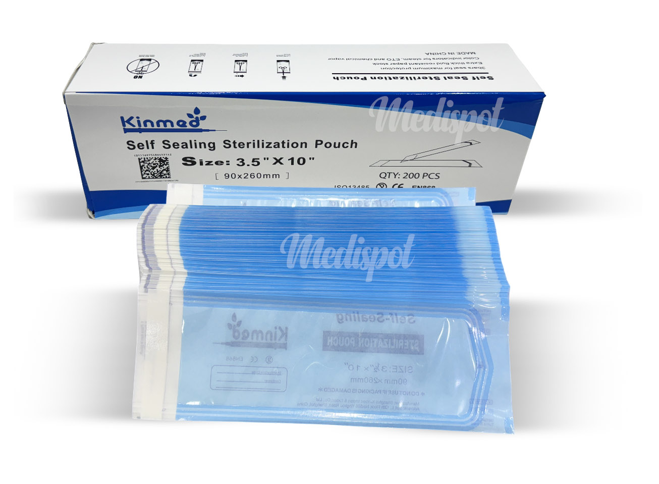 Kinmed Self Sealing Sterilization Pouch 3.5 inches x 10 inches (90 x 260 mm) 200 pieces, أكياس تعقيم مقاس 3.5 انش × 10 انش عدد 200,كيس التعقيم ذاتي الغلق من كينميد 200 كيس,Dental Sterilization Pouches & Self-Sealing Bags for Infection Control,اكياس تعقيم 90 × 260 مم – 200 حبة