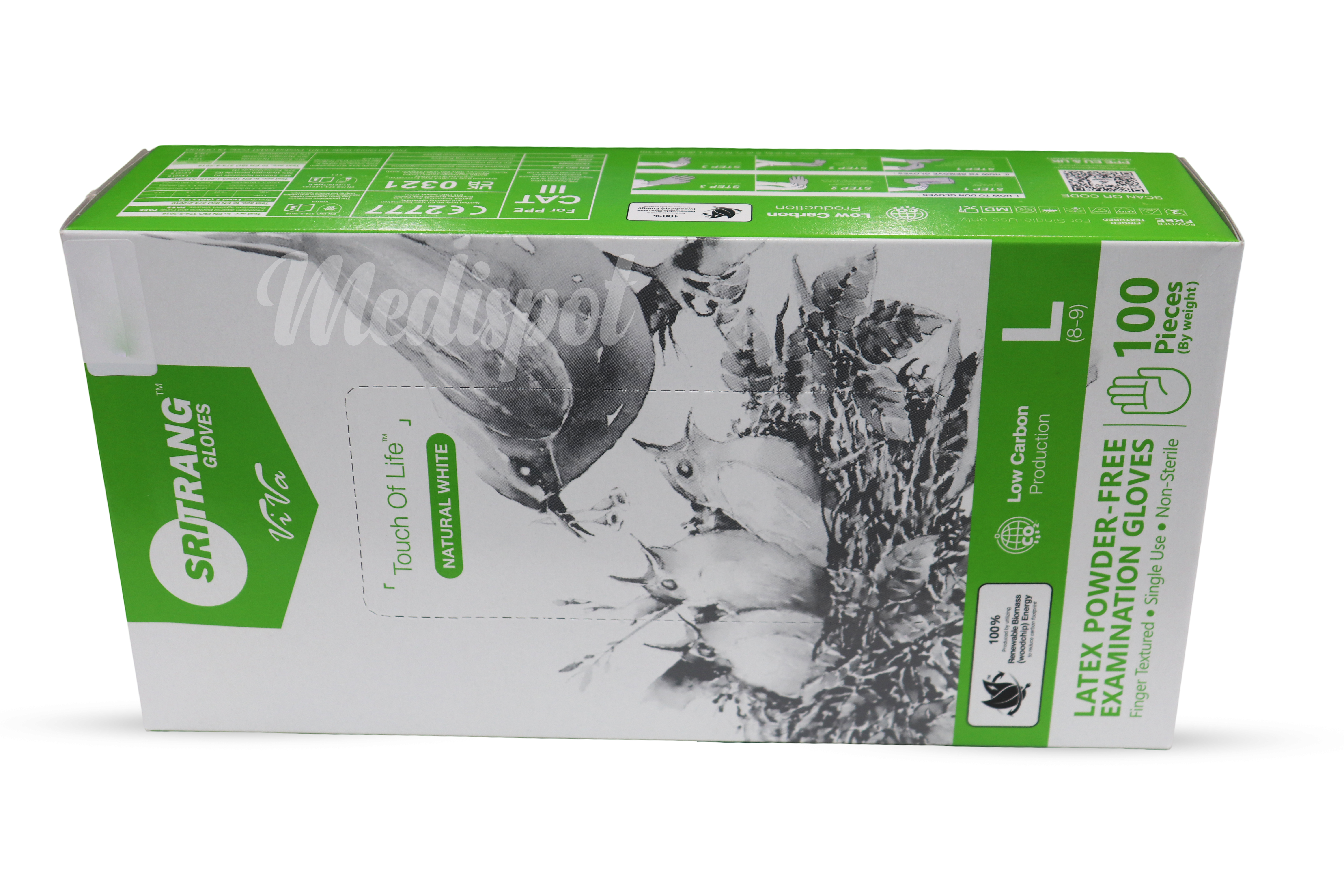 Sritrang Disposable Medical Latex Power Free examination gloves Large Thailand, قفازات مطاط لاتكس, قفازات لاتكس مطاط 100 حبه