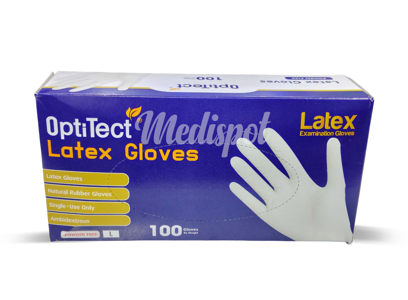 OptiTect Latex Gloves Powder Free Large size Malaysia, قفازات أوبتيتيكت لاتكس خالية من البودرة مقاس كبير ماليزيا,قفازات لاتكس بدون بودر عبوه 100ماليزي,قفازات طبية