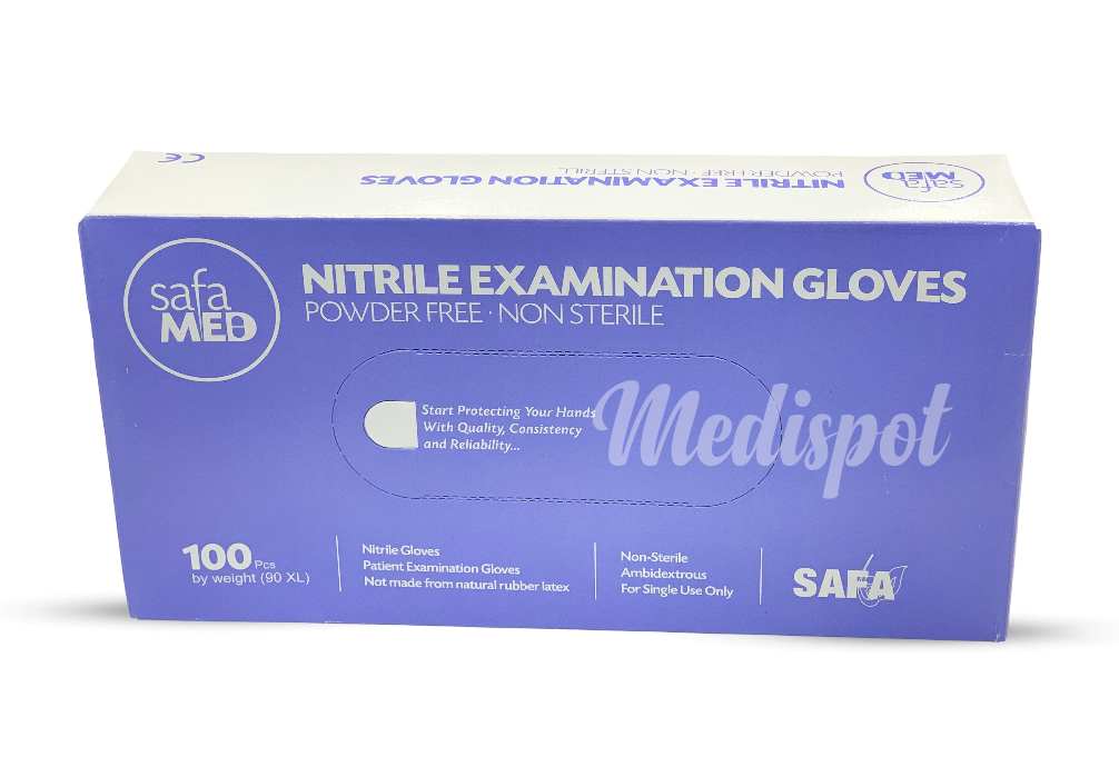 SafaMed Nitrile Examination Gloves Powder Free xlarge Non-Sterile,قفازات فحص نيتريل SafaMed – خالية من البودرة، غير معقمة