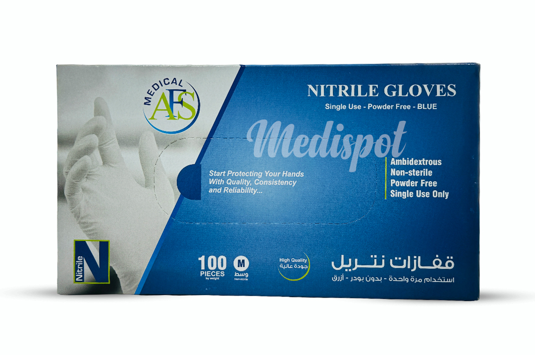 AFS Medical Nitrile Gloves Powder Free Non Sterile Blue,AFSقفازات فحص نيتريل