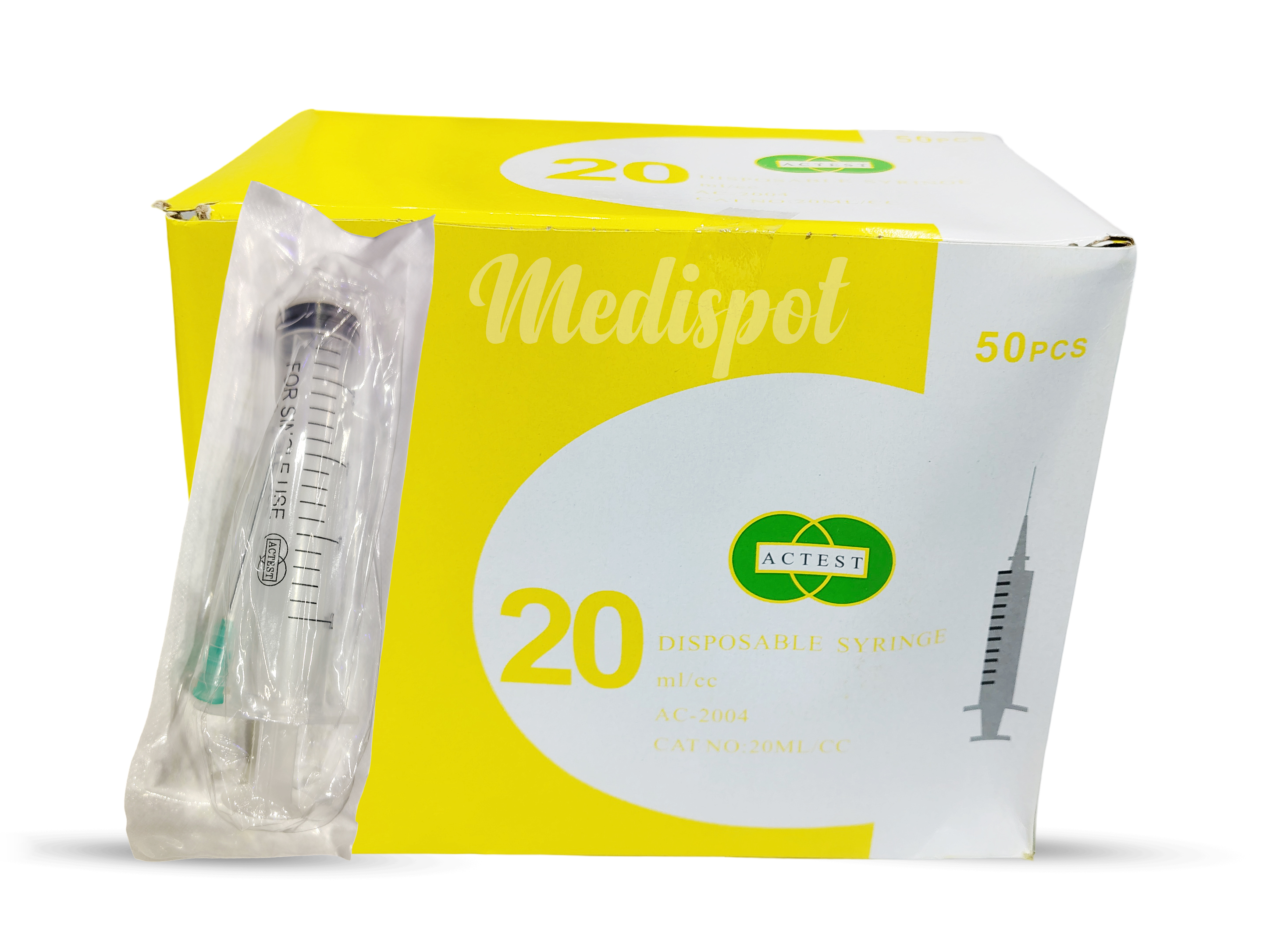 ACTEST Disposable Syringe 20ml with Needle (21G x 1½”),حقنة ACTEST للاستعمال الواحد سعة 20 مل مع إبرة (21G × 1½”)