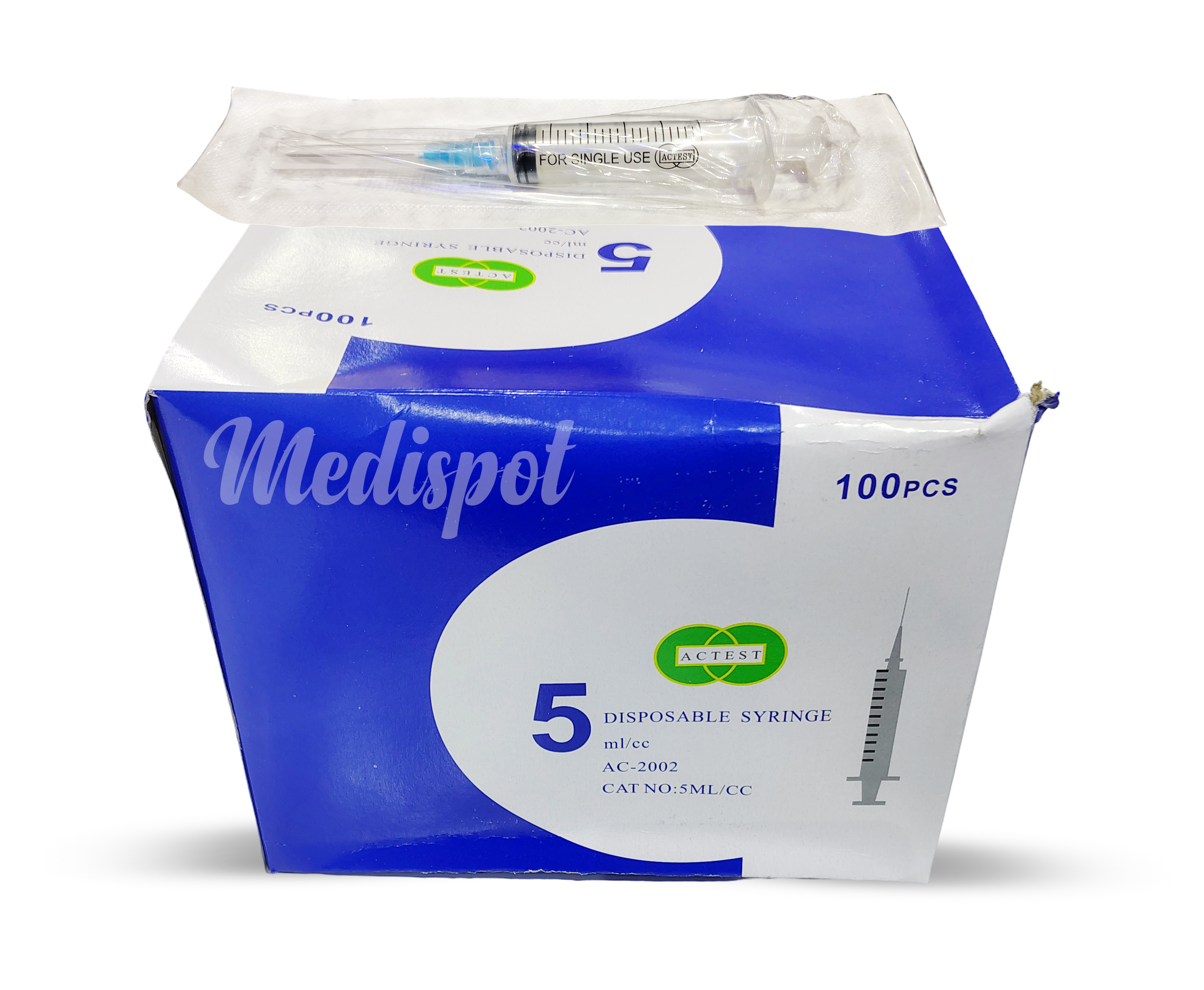ACTEST Disposable Syringe 5ml with Needle 23G box/100,اكتست حقنة طبية للاستعمال الواحد سعة 5 مل مع إبرة