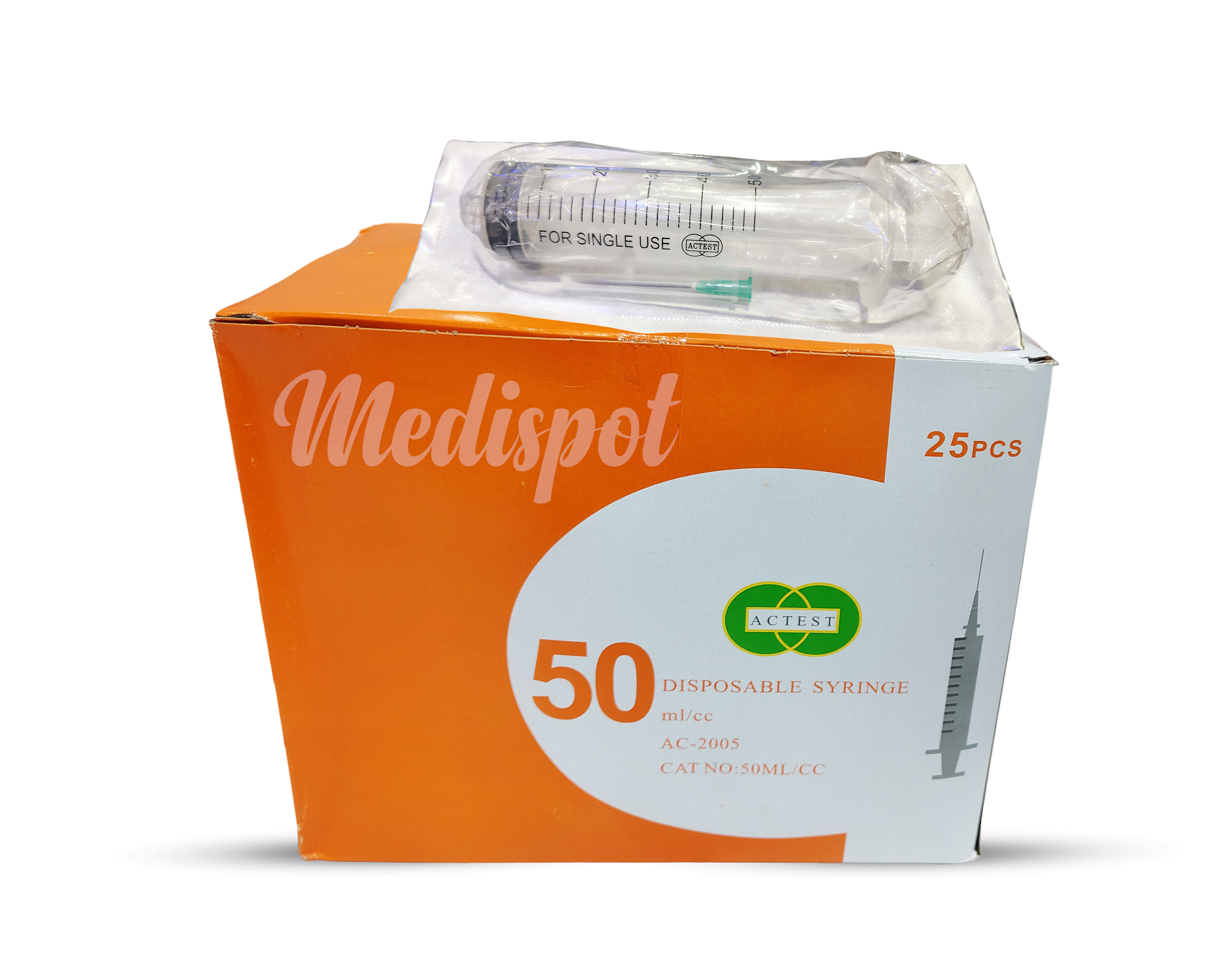 ACTEST Disposable Syringe 50ml with Needle (21G x 1½”),اكتست حقنة طبية للاستعمال الواحد سعة 50 مل مع إبرة (21G × 1½ بوصة),Syringe 50 Ml Luer Lock 50ml