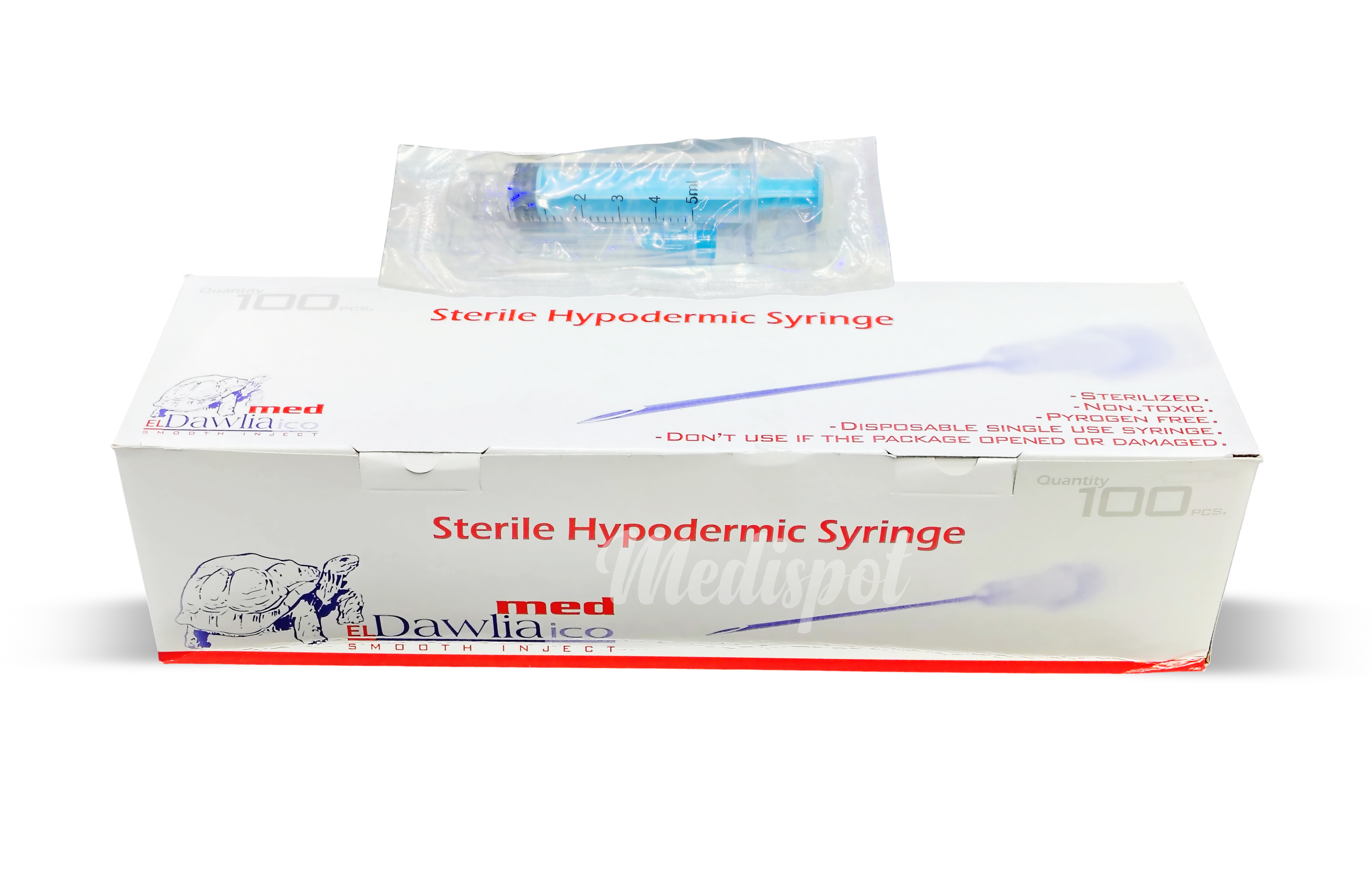 El Dawlia Ico Sterile Hypodermic Syringe 5ml 23G x 1 Luer Lock  Box of 100 Made in Egypt,حقنة تحت الجلد مع قفل لور 5 مل (23G × 1”) من شركة El Dawlia Ico – علبة 100 قطعة (صنع في مصر),علبة سرنجات 5 مل