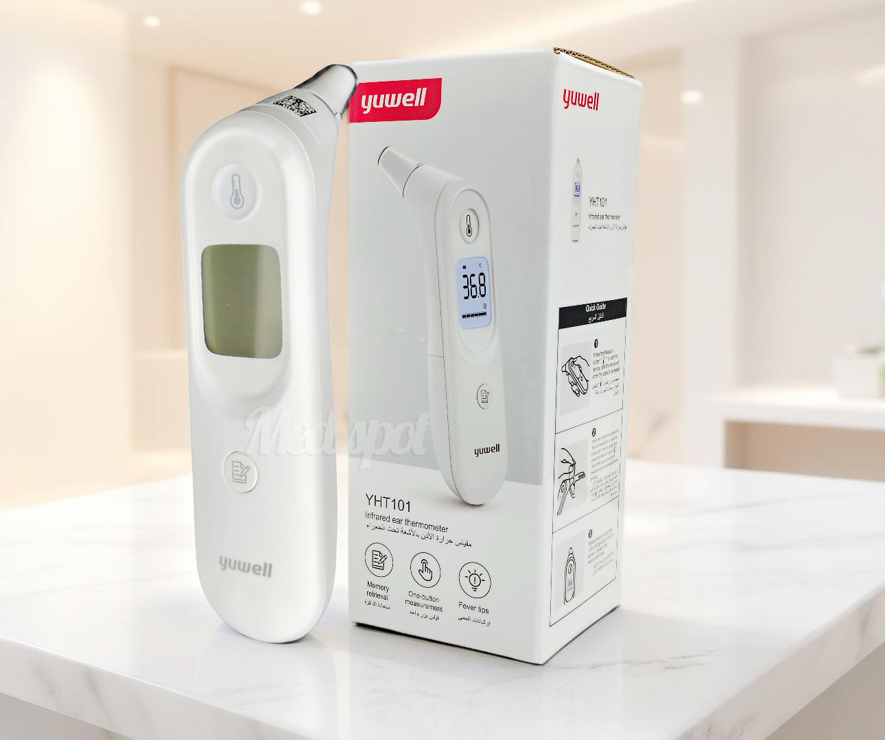 Yuwell YHT101 Infrared Ear Thermometer,يوويل YHT101, ميزان حرارة يوويل, ميزان حرارة بالأشعة تحت الحمراء,جهاز قياس حرارة الجسم