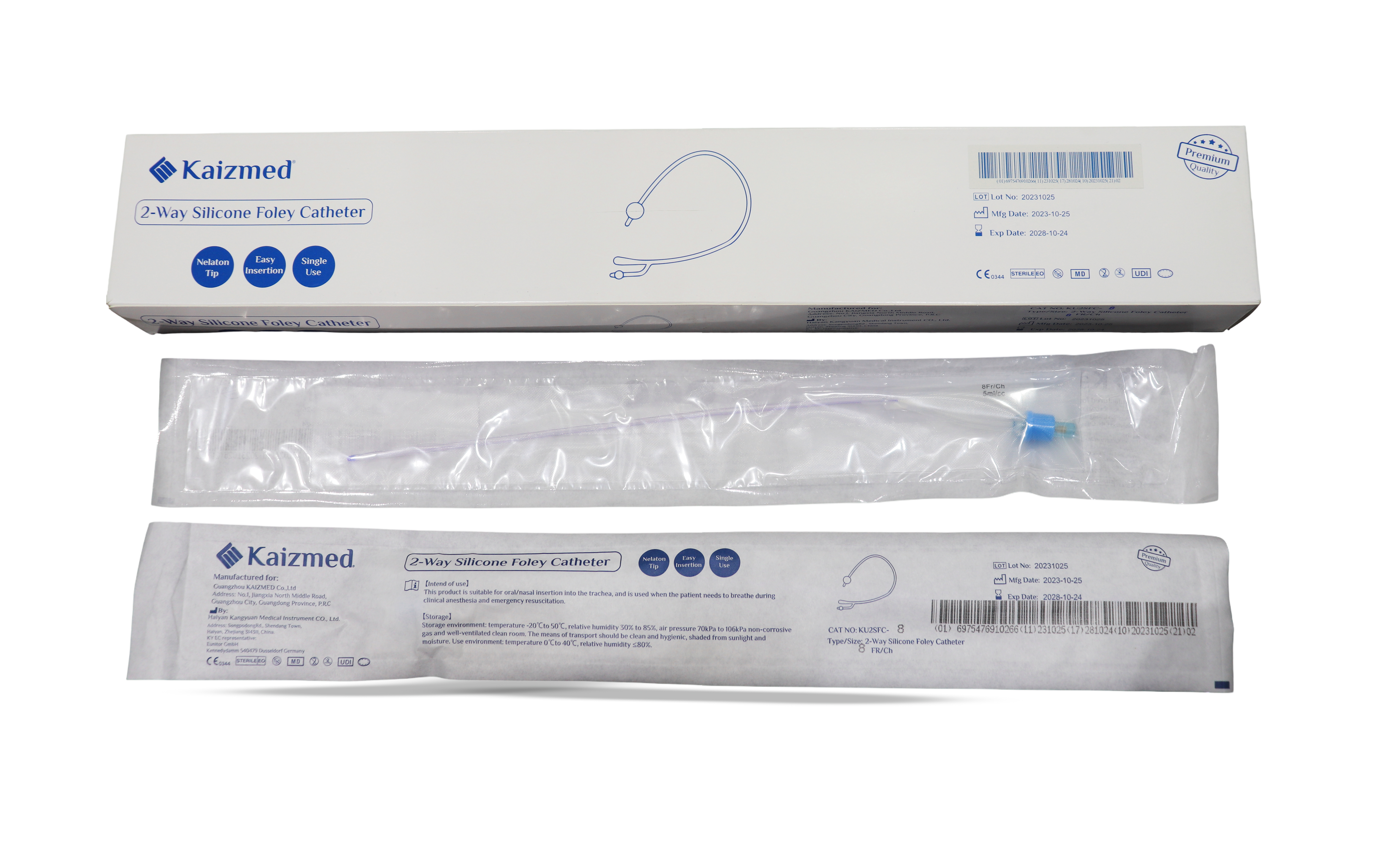 Kaizmed 2-Way Silicone Foley Catheter – Size 8 Fr/Ch,قسطرة فولي سيليكون ثنائية القناة من كايزميد – مقاس 8 Fr/Ch