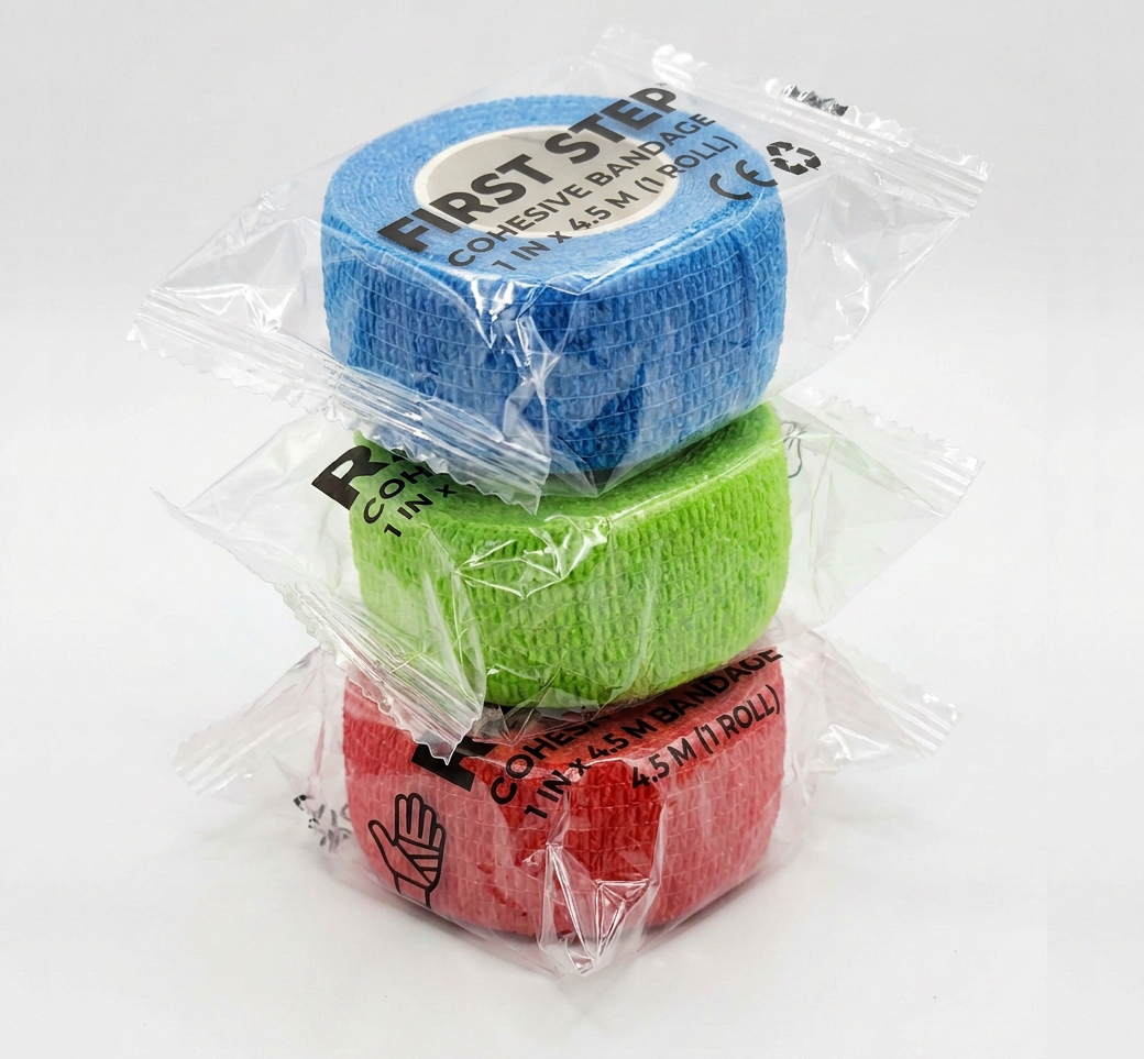 First Step Plus 1st Class Adhesive Cohesive Bandage 1.25cm x 4.5m,فرست ستيب بلس – ضمادة لاصقة متماسكة من الدرجة الأولى (1.25 سم × 4.5 متر)