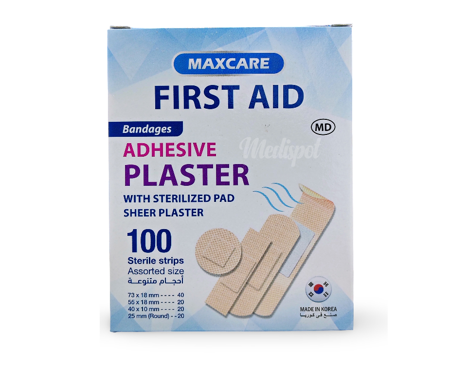 Maxcare Adhesive Plaster 100 assorted Sterile Strips Korea,ماكس كير لصقات طبية معقمة متنوعة (100 قطعة) — كوريا