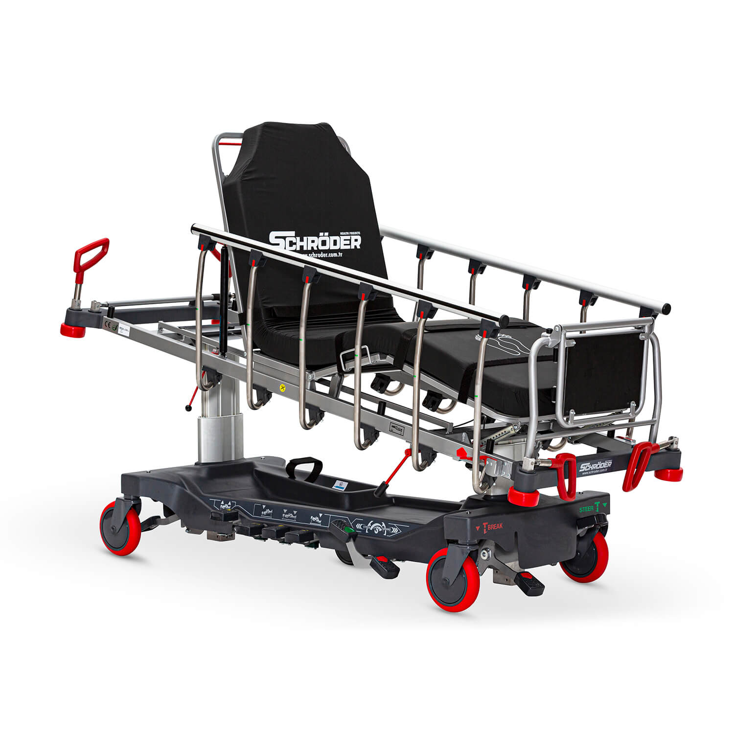 Procedural Stretcher,Stretcher – Hydraulic 320KGs – Black – CYCLONE – Turkey,ترولي نقل مريض هيدروليكي للطوارئ – تركي تحمل حتى 320كجم