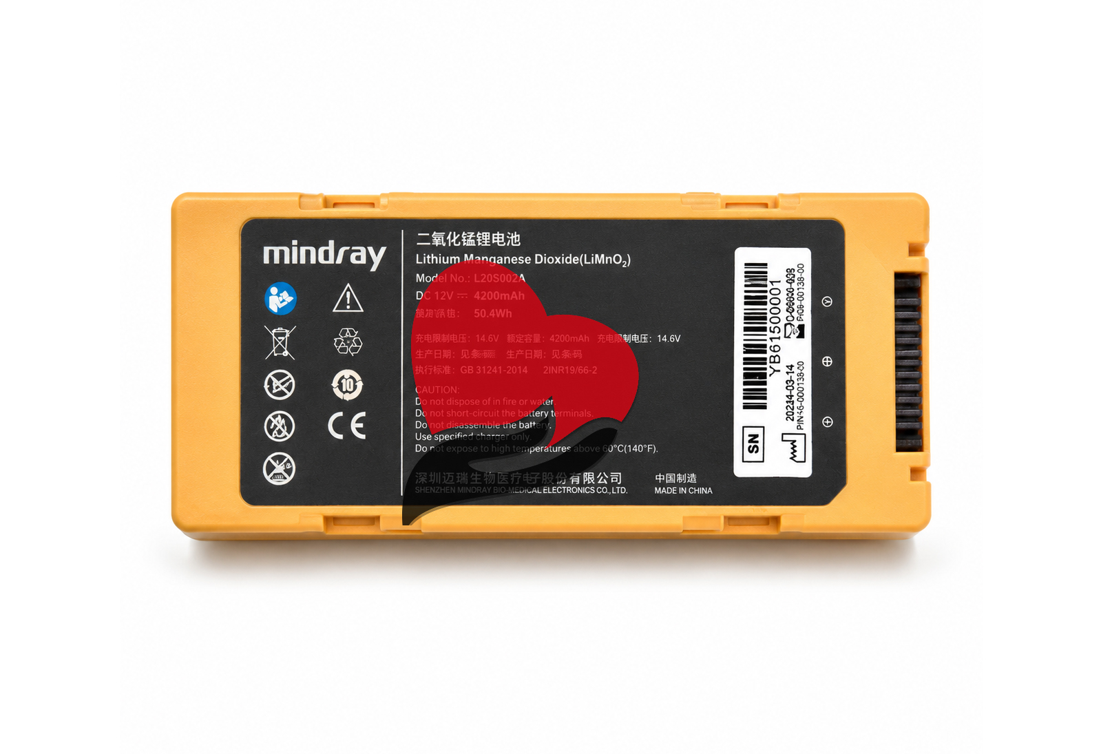 Mindray Lithium Manganese Dioxide Battery for BeneHeart C Series AED,Mindray BeneHeart C Series Replacement Defibrillator Battery,بطارية ليثيوم ثاني أكسيد المنغنيز الأصلية لجهاز إزالة الرجفان Mindray BeneHeart C Series,بطارية جهاز الصدمات الكهربائية,بطارية جهاز إنعاش القلب