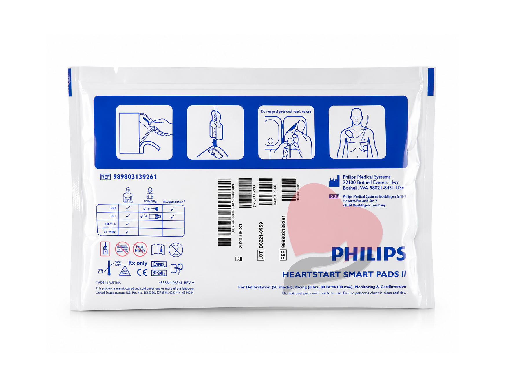 Philips HeartStart SMART Pads II Adult Defibrillation Electrodes Philips HeartStart SMART Pads II Adult Electrode Pads Philips SMART Pads II Multifunction Defibrillation Electrodes Philips Adult SMART Pads II for FRx, FR2+, FR3, XL+, and MRx Defibrillators Philips HeartStart Adult Defibrillator Electrode Pads Philips HeartStart Replacement SMART Pads II ,Philips HeartStart SMART Pads II