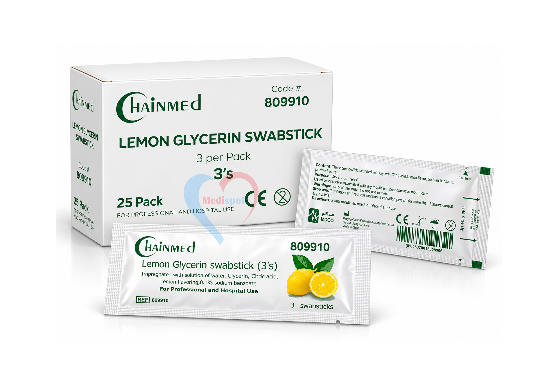HAINMED Lemon Glycerin Swabstick (3’s) Box/25 sachets,أعواد الجلسرين بنكهة الليمون للعناية بالفم,اعواد ليمون جلسرين للفم,Lemon Glycerin Swabstick wholesale supplier in jeddah saudi arabia